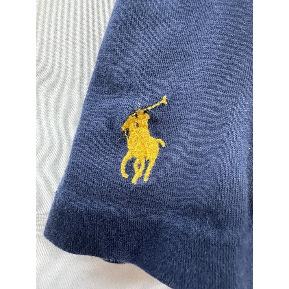 Polo Ralph Lauren Mens XXL TTG Tall Navy Blue Yellow Pony POLO Spellout T-Shirt